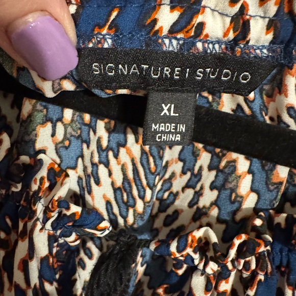 Women's Geometric Print Top w/Tassel tie - Blue Print XLARGE #B - Picture 8 of 9